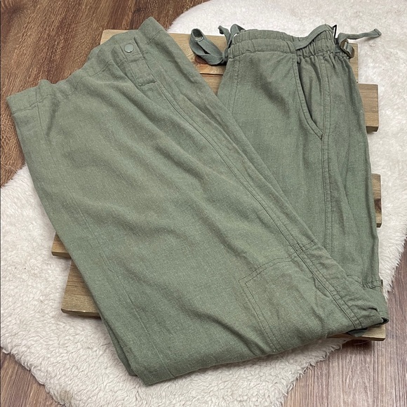Pilcro Anthropologie Linen Beach Cargo Pants Green - Picture 3 of 8
